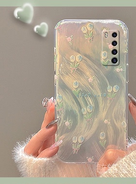 新款春日蓝色郁金香花朵适用华为honor荣耀Play4TPro手机壳Play4透明的4T硅胶套Play4Pro羽纱3小清新Paly全包
