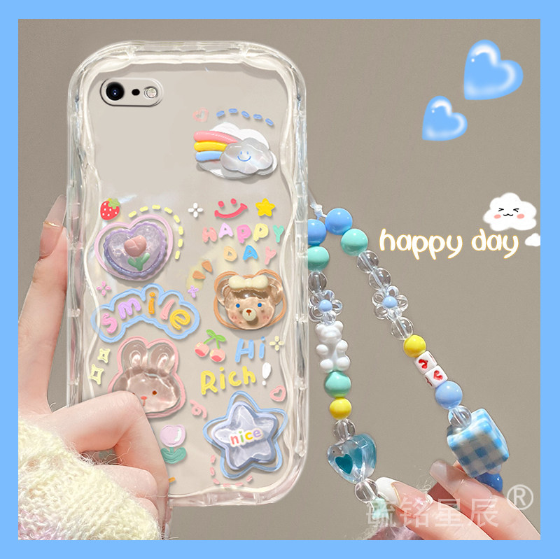 新款涂鸦立体公仔适用苹果8Plus手机壳iPhone7Plus透明se3硅胶的2二代三代6挂绳6s手链条8情侣7女生6sPlus八p