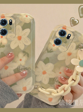 气垫新款绿色花朵腕带适用华为honor荣耀Play9T手机壳8T手链条7T防摔7TPro全包ins风6C小众por软paly高级感6T