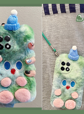 适用一加13手机壳ace3毛绒ace2pro绿色12圣诞3v竞速版2v小怪兽11防摔的10pro带挂绳9r腕带9rt秋冬8超火8t/7/6