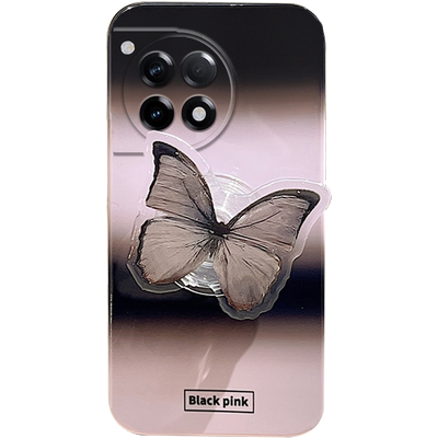 新款渐变粉色ins风适用一加Ace3Pro手机壳1+Ace3高级感Ace3V黑色蝴蝶支架2V防摔2Pro透明的硅胶个性潮牌por女