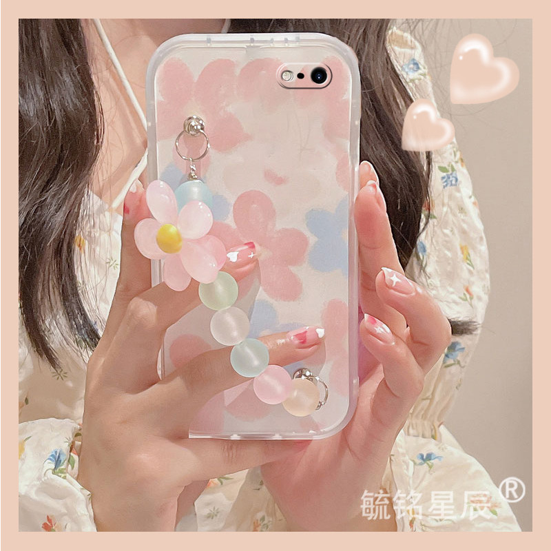 适用苹果se3手机壳iphone8plus新款2粉色7花朵6/s小清新5/s透明的4夏日16e简约diy挂绳15链条11硅胶13promax