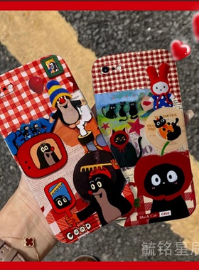 新款可爱猫咪卡通鼬鼠适用苹果8Plus手机壳iPhone7红色se3透明2硅胶的6新年6s过年5创意5s高级感ins风4情侣4s