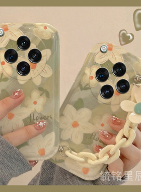 气垫新款绿色花朵适用oppofindx8手机壳findx7腕带findx6手链条x5防摔findx8pro全包ins风x8ultra软高级感x3