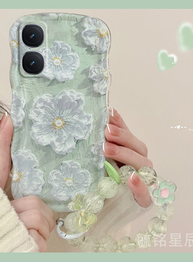 适用iqooz9turbo手机壳iqooz8新款iqooz7x油画z7绿色z9花朵z10turbopro透明的iqooneo10硅胶neo9spro+波浪边