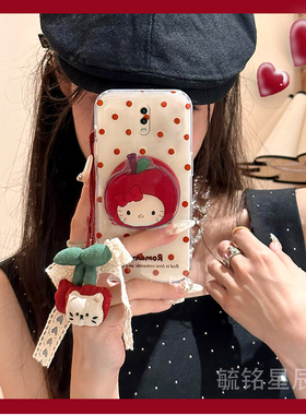 新款韩系红色樱桃适用OPPOR17Pro手机壳R11带支架的R15梦镜版R15x挂件R11st透明R9硅胶的r11t/R9sk/s/R11Plus