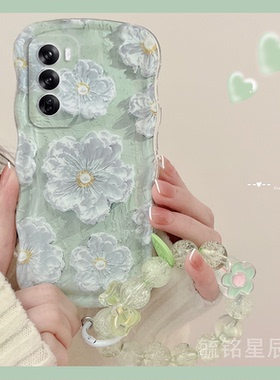 新款油画绿色花朵适用OPPOReno12手机壳Reno12Pro+透明的十软硅胶K12波浪边k12x气囊情侣全包轻奢风op小众por