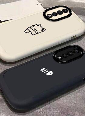 晱晱小猫吃鱼适用苹果16promax/17/iPhone12/14/15plus手机壳荣耀80手机壳80pro网红防摔80GT软全包硅胶泡芙