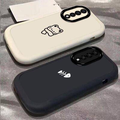 晱晱小猫吃鱼适用苹果16promax/17/iPhone12/14/15plus手机壳荣耀80手机壳80pro网红防摔80GT软全包硅胶泡芙