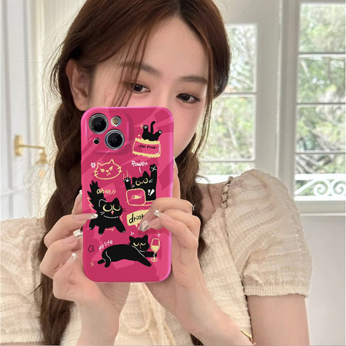 晱晱可爱黑色小猫适用苹果15手机壳iPhone14promax全包13pro防摔11xsmax女款华为/荣耀/oppo/vivo/小米/iqoo