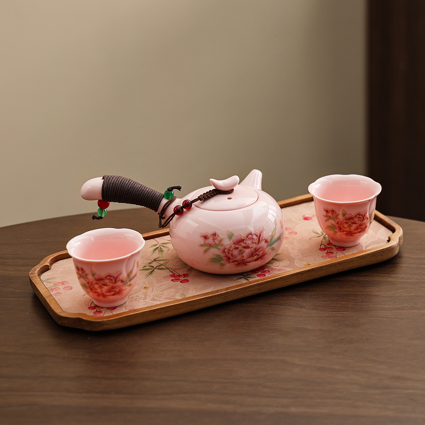 粉色陶瓷茶壶套装功夫泡茶家用