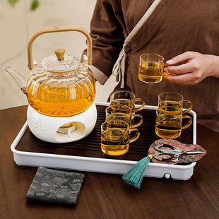 耐高温玻璃茶壶套装带滤网2025新款煮花茶壶蜡烛加热温茶炉高级感