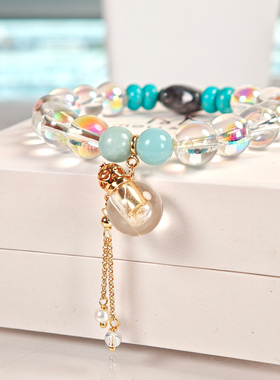 【金辉】五行金电镀水晶支状玛瑙配白水晶芳香瓶能量手串