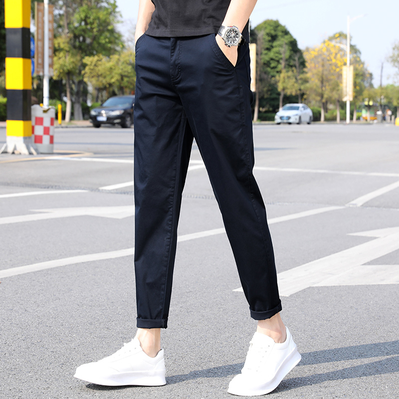 纯棉休闲裤男士宽松直筒潮流百搭2025秋冬加绒九分裤男修身小脚裤