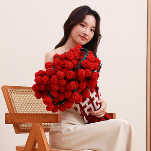 玫瑰花束毯子成品办公室午睡花毯手工钩织毛线花朵毛毯花毯成品