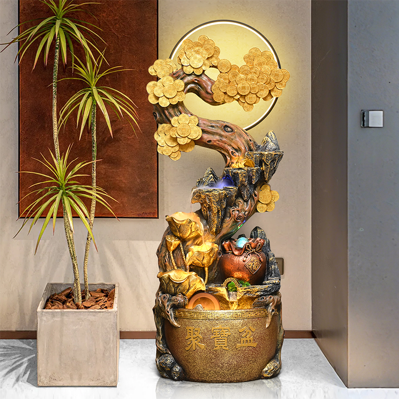 新中式摇钱树流水摆件循环水景观客厅办公室开业乔迁送礼物装饰品