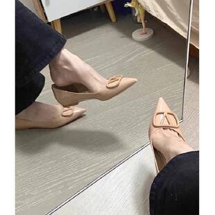 美加蜜官方旗舰店女兆奥伦单鞋子平底女鞋裸色法式2025春新款百搭