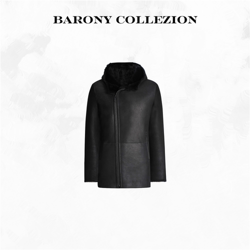 ‘BARONY’【8702】男士斜拉链连帽西班牙美丽奴皮毛一体时尚带