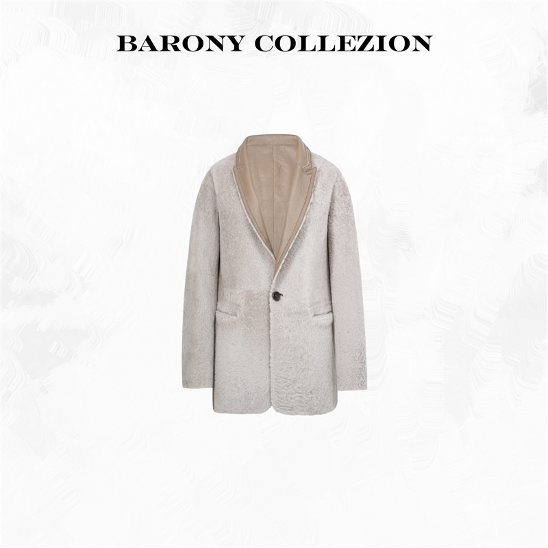 BARONY【98553】25-26新款西服新西兰3月龄羔羊双穿皮草真皮毛一