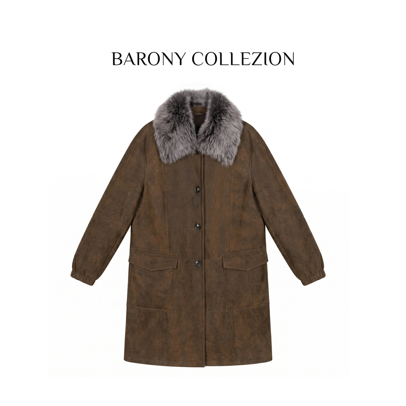BARONY【云杉】高奢超薄美利奴派克风衣皮毛一体外套一毛双色【86