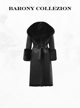 BAROY/82820优雅贵气披肩帽美利奴拼托卡进口皮草外套真皮毛一体