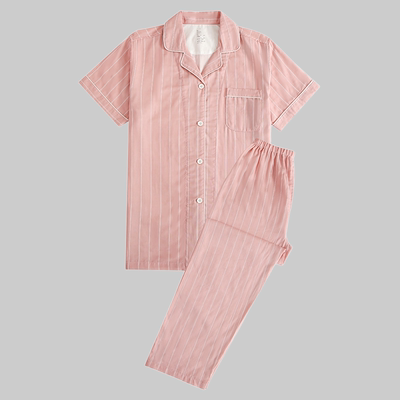 情侣双层纱短袖长裤家居服套装