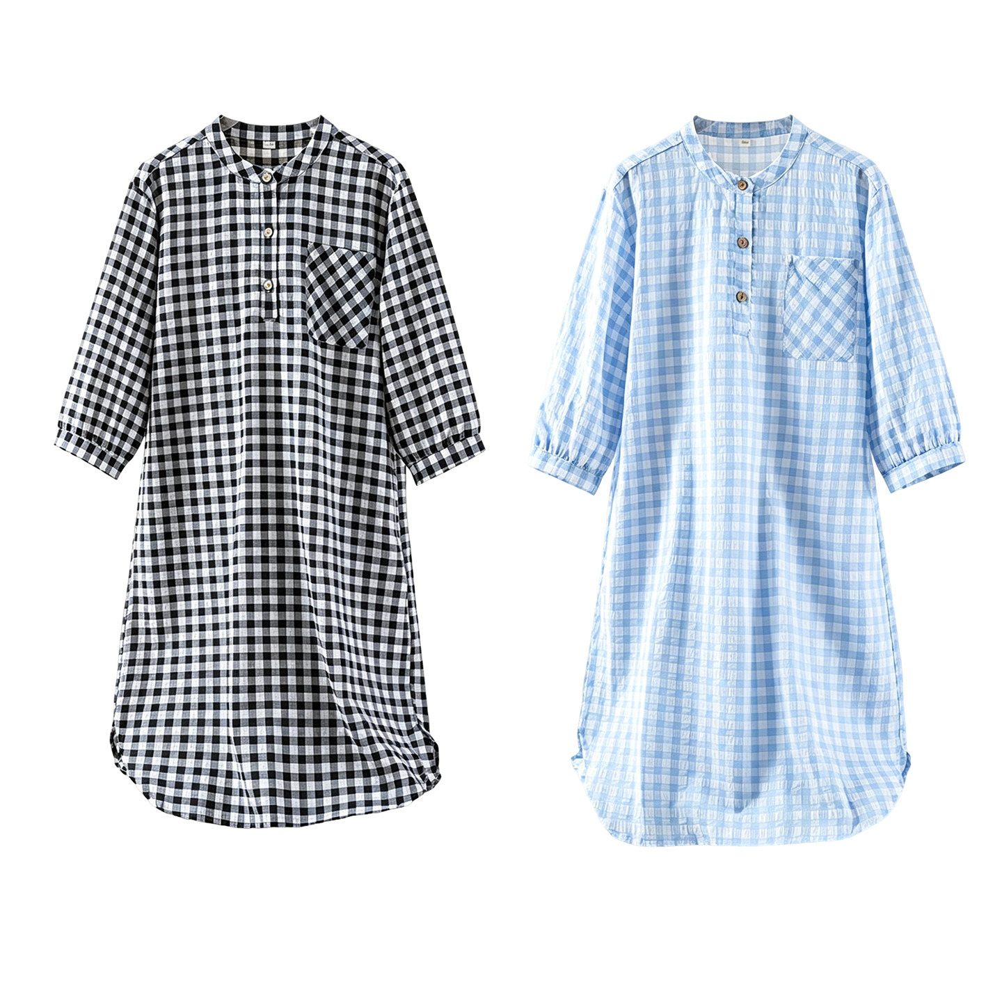 日系无印风纯棉睡裙女2026夏新款薄款纱布格子家居长裙长款睡衣