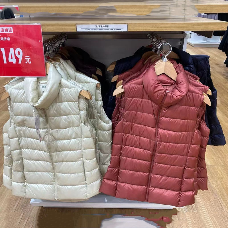 日本秋冬轻薄羽绒服背心短款马甲女士大码立领坎肩外套 23新