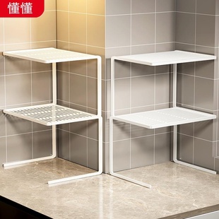 橱柜分层架厨房锅架置物架灶台餐具收纳架水槽下双层锅子分隔架