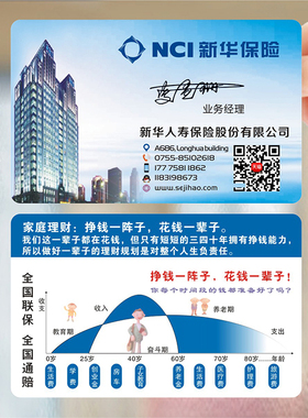保险人寿金融投资理财普惠华厦银行贷款信用卡防水PVC透明塑包邮名片设计制作印刷订做ksl60097