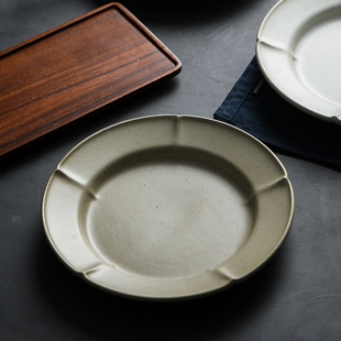 网红日式复古西餐餐盘手工粗陶餐具八角轮盘牛排盘子创意vintage