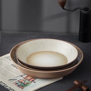 景德镇日式家用创意麻绳粗陶菜盘浅盘餐盘西餐盘早餐盘牛排餐盘