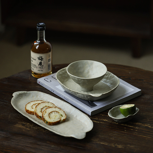 池上之家 粗陶三足盘三脚茶点盘仿古果盘禅意点心碟质朴陶艺碟子