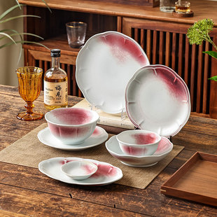 池上之家手工日系原矿吸红饭碗盘子汤碗菜碗组合家用陶瓷美食餐具