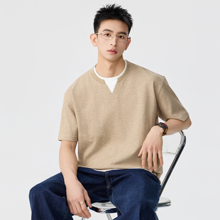 【新都市主义】假两件V领短袖T恤男夏季通勤休闲莱赛尔半袖体恤衫