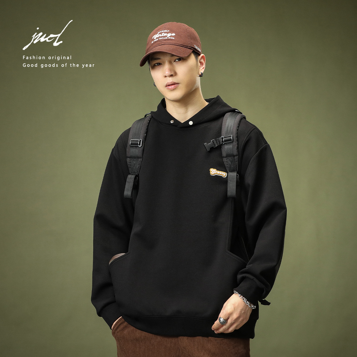 式潮牌连帽卫衣男宽松大码帽衫