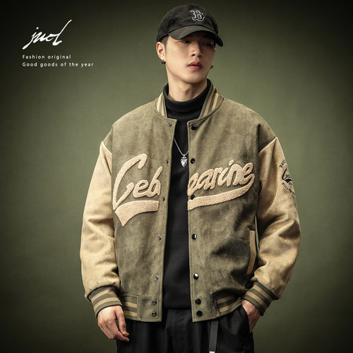 麂皮棒球服男vintage飞行员夹克