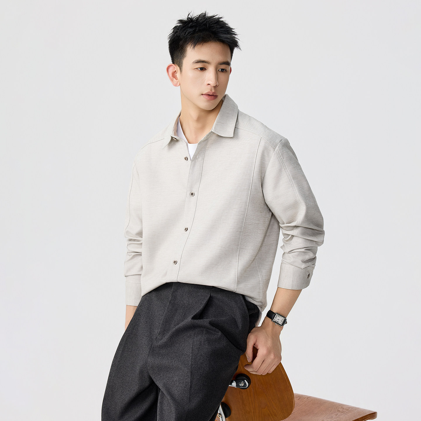 【极简老钱风】亚麻混纺翻领长袖衬衫男度假松弛解构立体裁剪衬衣,男装,衬衫,淘宝优惠券,粉丝福利购,淘宝优惠卷