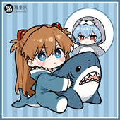 明日香绫波丽联名小鲨鱼T恤EVA新世纪福音战士可爱卡通男女短袖