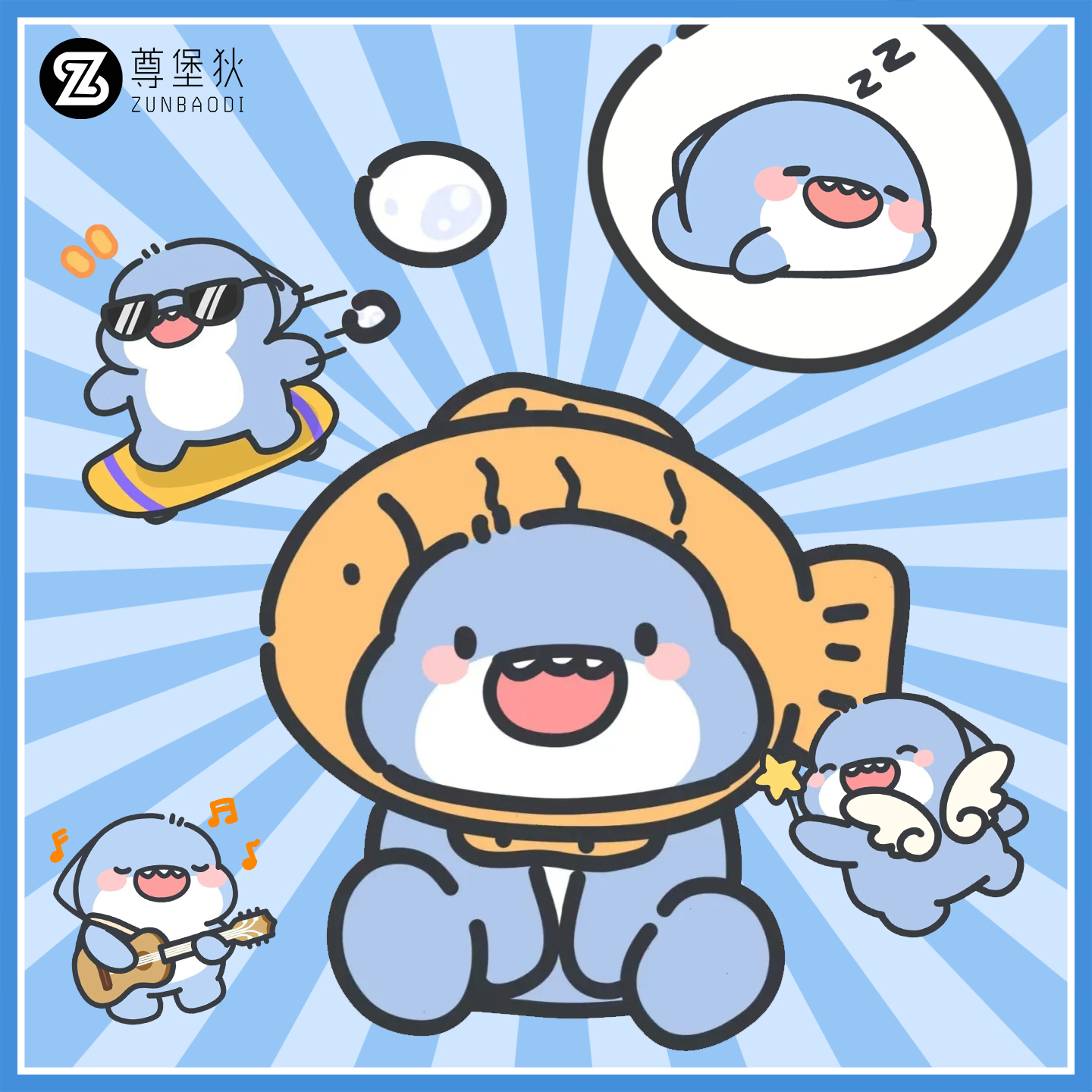 肥肥鲨卡通可爱印花联名短袖