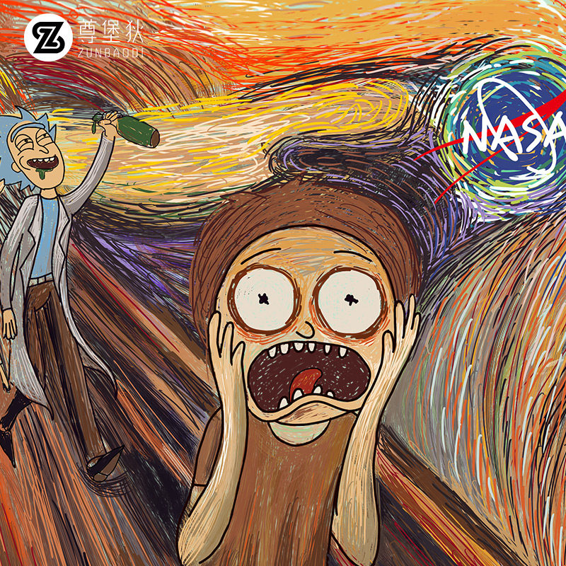 nasa联名瑞克与和莫蒂t恤短袖男涂鸦潮流潮牌ins梵高呐喊周边半袖