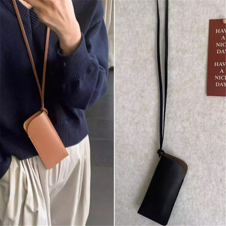 跨境同款挂绳眼镜包 日常时尚皮革挂颈眼镜袋 服装百搭挂饰单品
