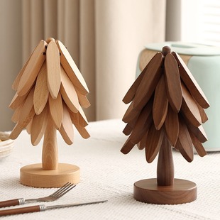 圣诞树一棵树黑胡桃隔热垫餐垫杯垫木质防烫耐热垫餐桌摆件