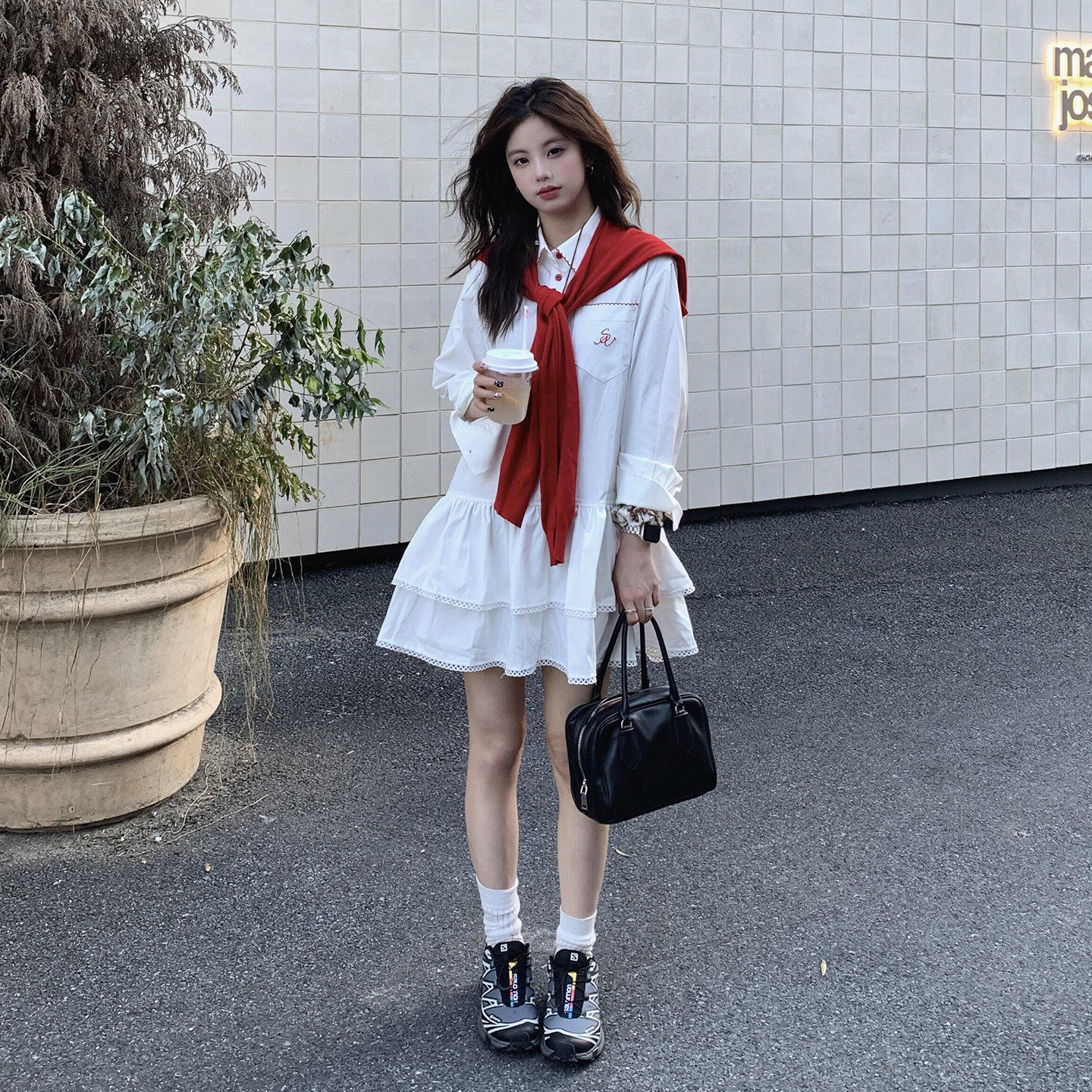 法式长袖白色衬衫连衣裙女春季2026新款小个子巨好看气质a字短裙