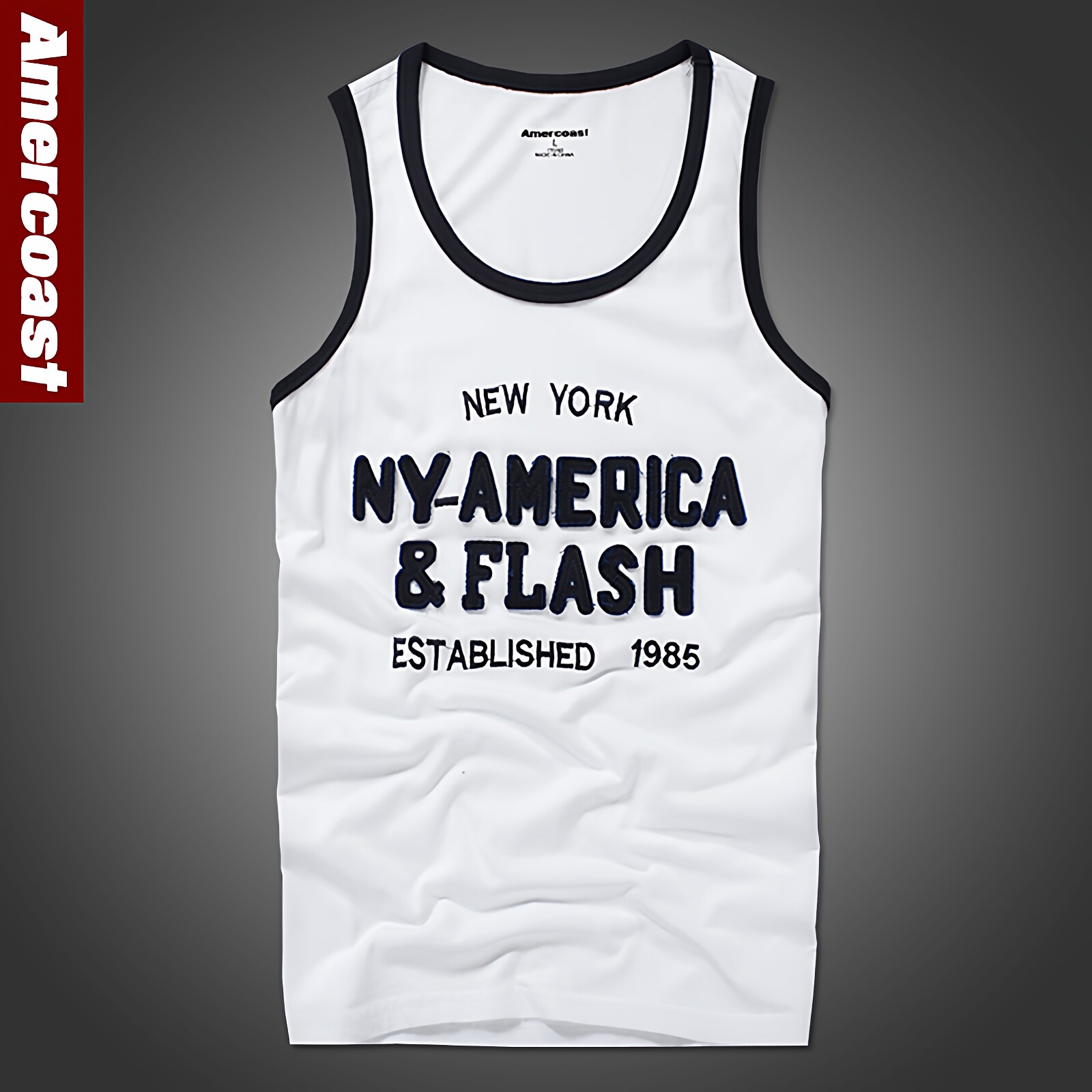 美洲海岸af背心男夏季运动纯棉修身圆领潮牌青年无袖T恤健身衣服