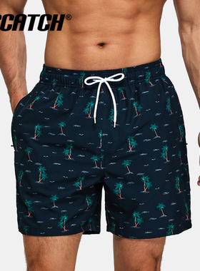 亿斯卡沙滩裤男速干可下水防尴尬四分短裤温泉裤海边度假运动短裤