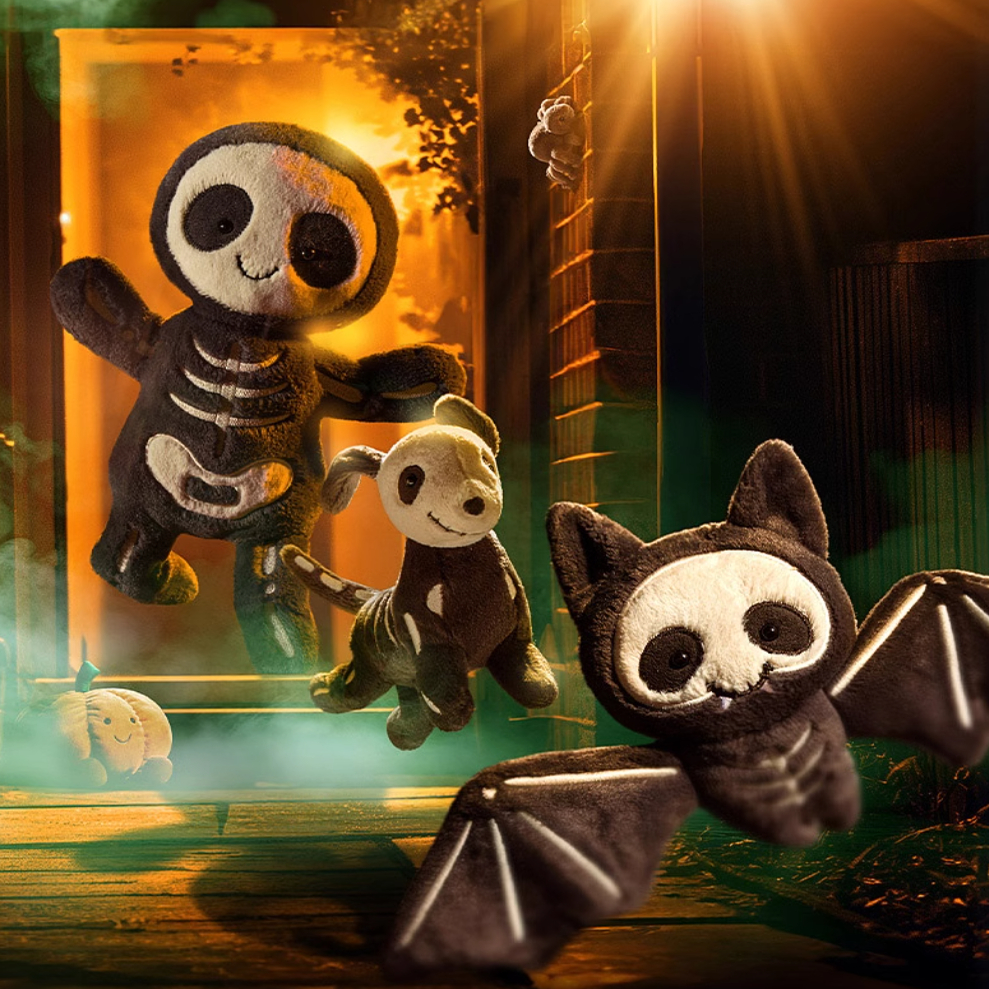 英国万圣节恶搞骷髅蝙蝠狗毛绒玩具可爱布娃娃玩偶安抚陪伴礼物女