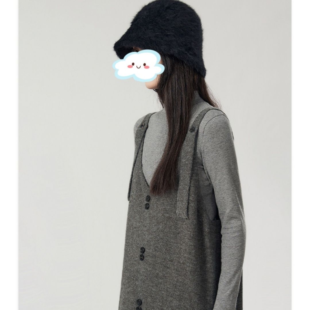 慵懒自在调调!针织连衣裙女春秋高级宽松吊带裙子+打底衫两件套