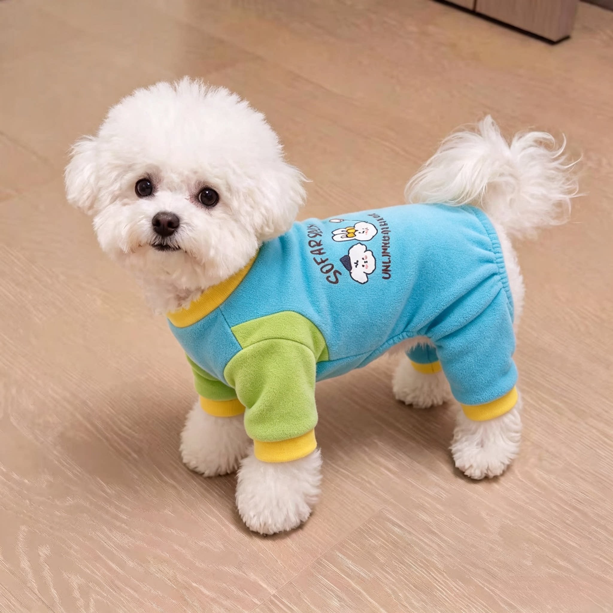 狗狗衣服秋冬款可牵引印花四脚衣