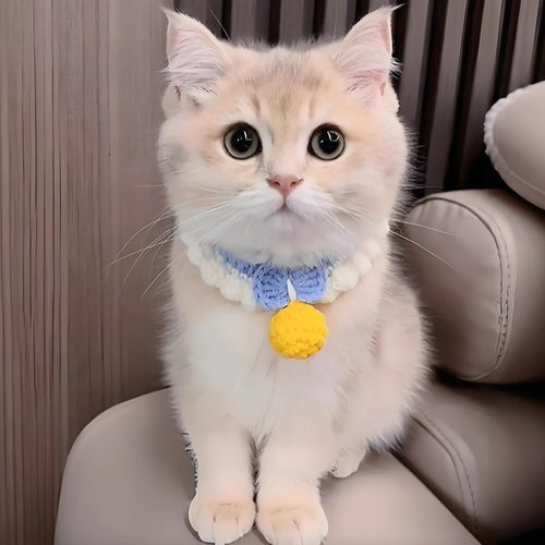 猫咪围脖手工编织口水巾无声铃铛